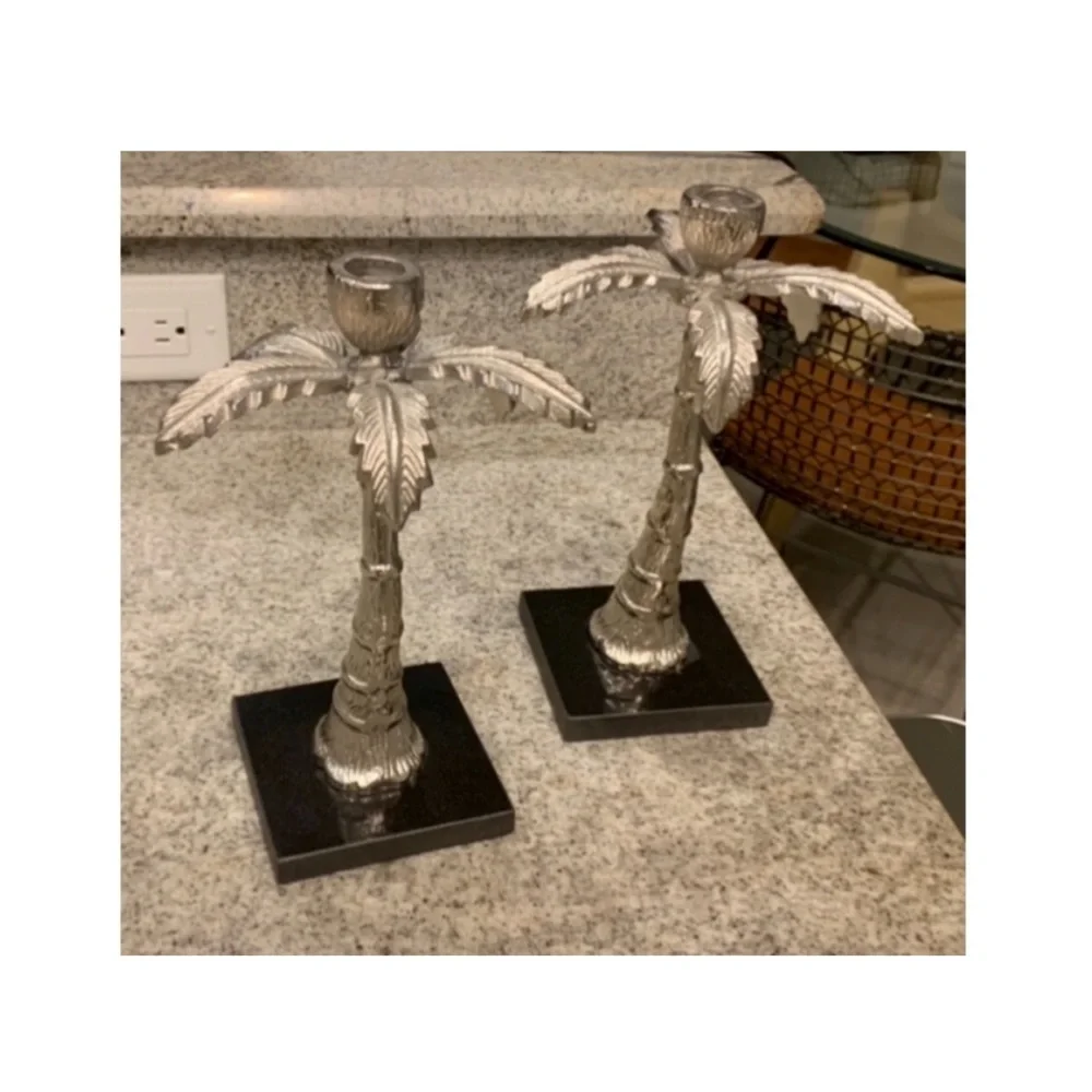 Pottery Barn Silver Palm Tree Candle Holders.